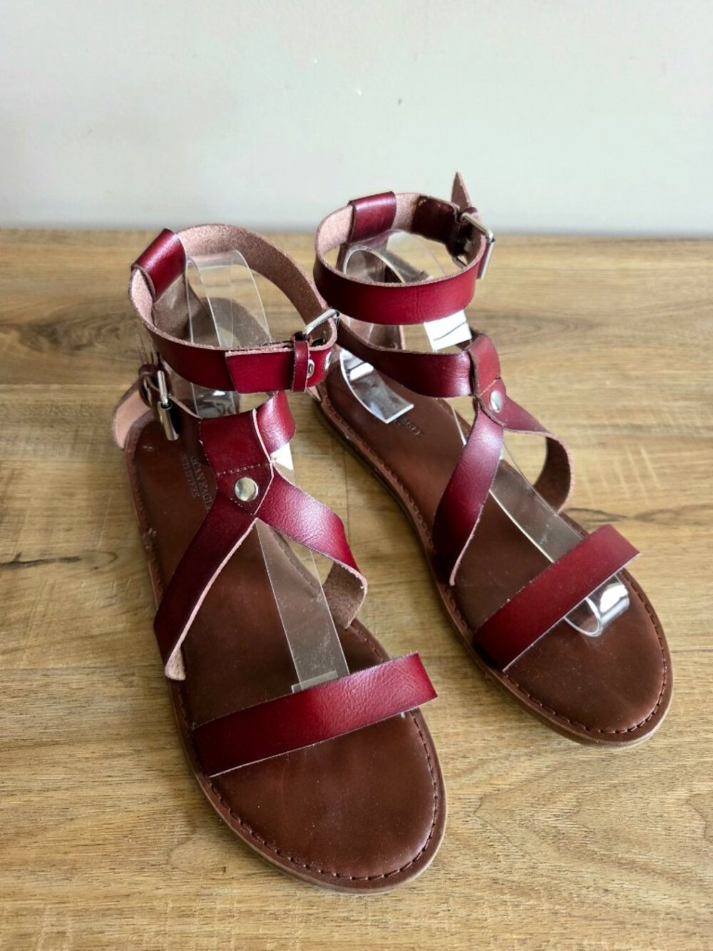 American Eagle Outfiters Gladiator Burgundy Ankle Strap Flat Sandals